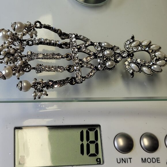 Crystal Chandelier Earrings with Pearls - Picture 7 of 8